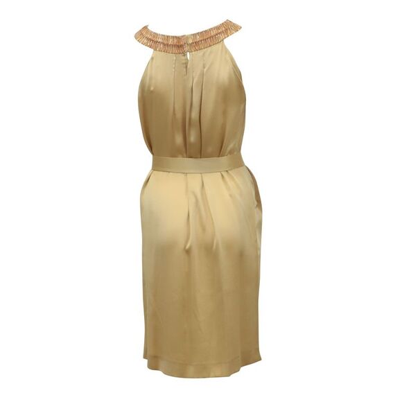 Alberta Ferretti Embellished Neck Detail Belted Dress in Beige Silk - Picture 6 of 6